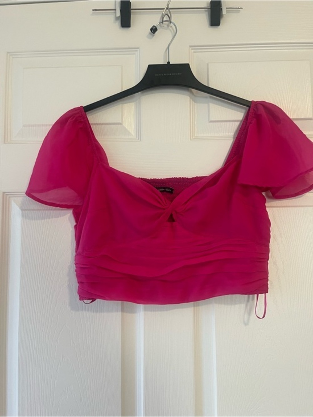 Abercrombie & Fitch Fuchsia Puff Sleeve Crop Top with Front Twist